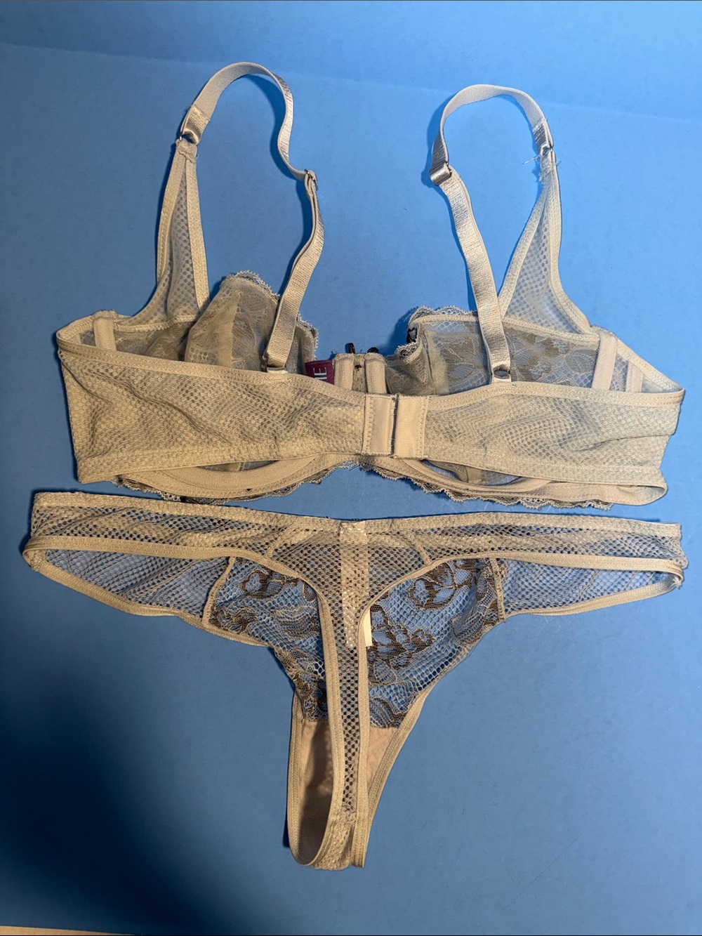 Adore me Sheer Mesh Floral Lace Bra & Thong Set in Grey & Dark Grey - Picture 5 of 5